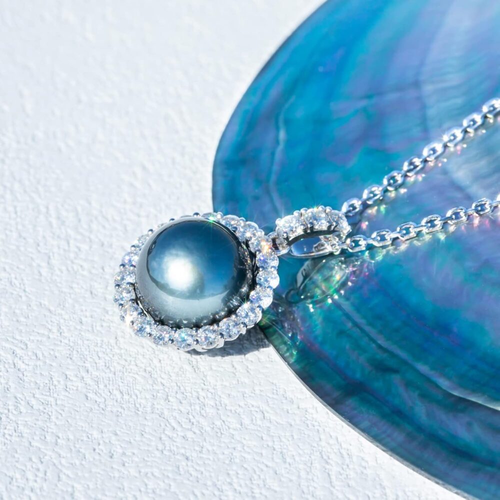 12-13mm Tahitian Black Pearl with Moissanite Necklace for Women, AAAA Quality Handselected Nature Black Pearls, 10K Solid White Gold/Sterling Silver Pendant, 45+2+3mm Adjustable Sterling Silver Chain - Image 8