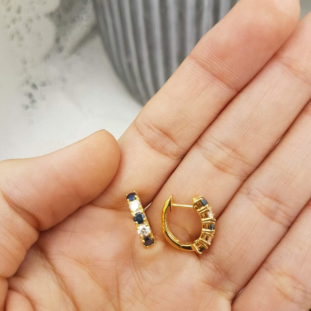 Dazzlingrock Collection 18K Round Gemstone & White Diamond Womens Huggies Hoop Earrings, Solid Yellow Gold - Image 3