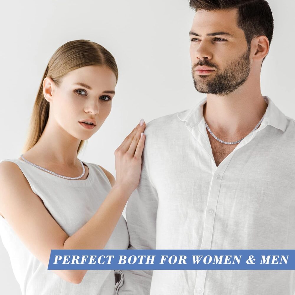 Moissanite Tennis Necklace, 12.4ct-43.8ct Lab Created Diamond Necklace for Men Women 18k White Gold Plated 925 Sterling Silver Tennis Necklace D Color VVS1 Round Cut Moissanite Necklace Chain with GRA Certificate Wedding Gifts - Image 5