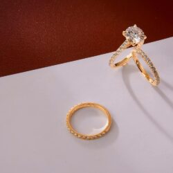 Solid 14k Real Yellow Gold Bridal Sets Engagement Ring for Women 4.74 CTTW Moissanite Gold Wedding Ring Set Jewelry D Color Lab Created Simulated Round Diamond Ring - Image 3
