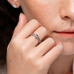 Angara Natural Diamond Criss Cross Promise Ring for Women in Sterling Silver / 14K Solid Gold | Birthday, Engagement, Anniversary, Wedding Jewelry Gift for Women - Image 4