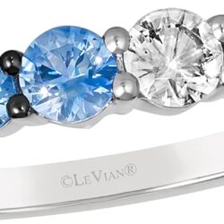 Diamond with White and Blue Sapphire Classic Stackable Band Ring or Earrings for Women in 14k White Gold Promise Anniversary Ring Size 5 to 10 by LeVian - Image 3