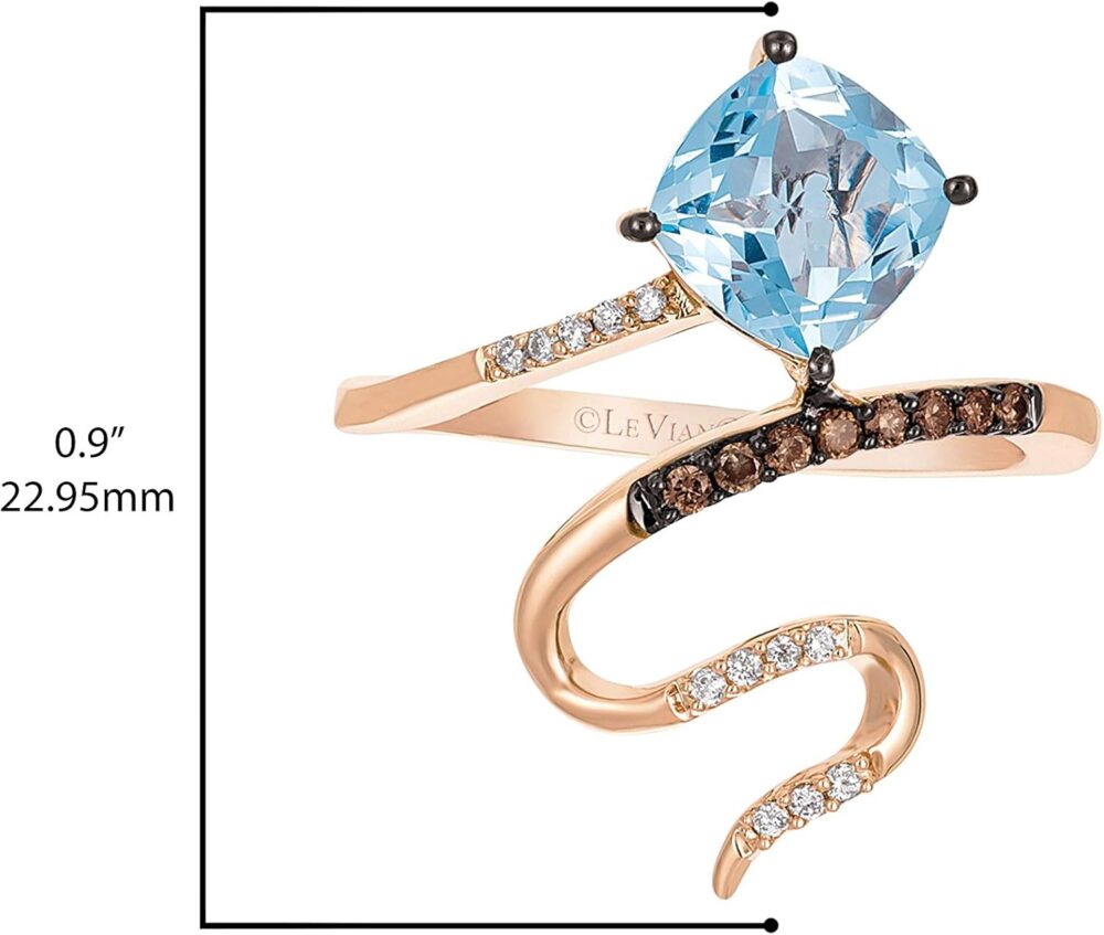 1/10 Carat Diamond and 1 1/5 Carat Cushion Cut Blue Aquamarine Snake Ring for Women in 14k Rose Gold (Fancy Brown/G-H, VS2-SI1, cttw) Promise Anniversary Ring Size 5 to 10.5 by LeVian - Image 3