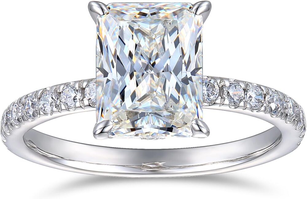 14K Solid Gold 3ct Radiant Cut Moissanite Engagement Rings for Women - Image 2