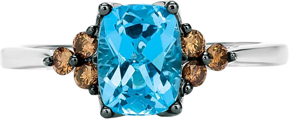 1/4 Carat Diamond and 1 1/2 Carat Blue Topaz Flared Ring for Women in 14k White Gold (Fancy Brown/G-H, VS2-SI1, cttw) Promise Anniversary Ring Size 5 to 10.5 by LeVian - Image 4