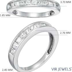1 carat (ctw) Diamond Wedding Anniversary Band for Women, Half Eternity Princess Cut Diamond Engagement Ring in 14K White Gold Channel Set 1 cttw, Size 4.5-10 - Image 4