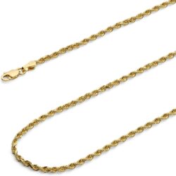 14k REAL Yellow Gold Solid Diamond Cut Rope Chain Bracelet or Necklace with Lobster Claw Clasp - Select Option - Image 2