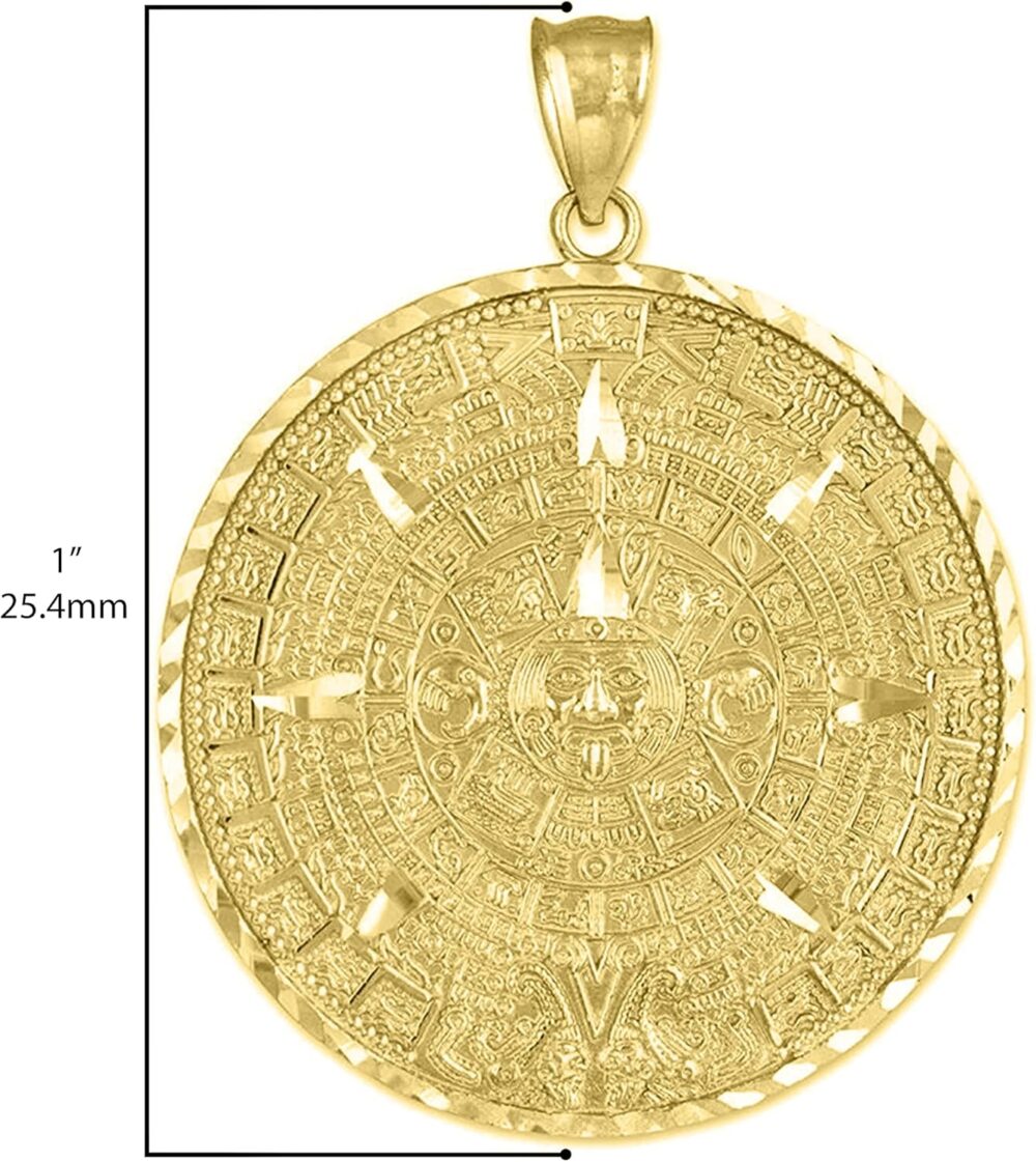 14K Yellow Gold Round Aztec Mayan Calendar Charm Pendant - Choice of Pendant Size - Image 4