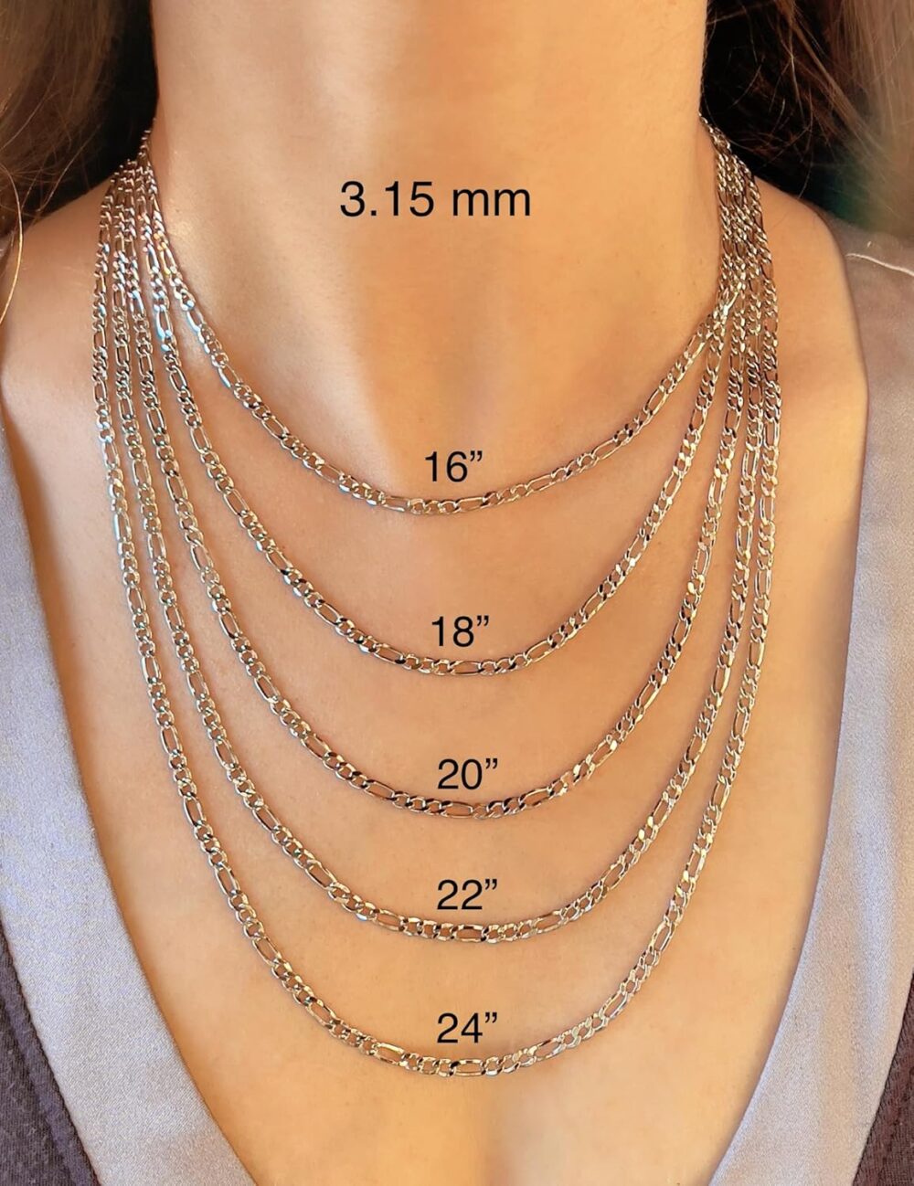 14K Real Gold Figaro Chain - 2mm 2.45mm 3.15mm 4.1mm 5.1mm 5.7mm Diamond Cut Cuban Link Figaro Necklace For Men - Yellow /White Gold Pendant Necklace For Women with Lobster Clasp 16" 18" 20" 22" 24" 26" 28" - Image 2