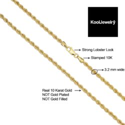 Kooljewelry 10k Yellow Gold Rope Chain Necklace For Men And Women (choose from 1.5mm, 1.8mm, 2.6mm, 3.2mm, 3.8mm or 4.8mm. size from 16 until 30 inches long) - Image 3