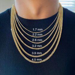 10K and 14K Gold Square Wheat Chain 1.7mm 2.2mm 2.6mm 3.2mm 3.9mm 4.5mm Yellow Real Gold Chains For Men Diamond Cut Braided Franco Chain Necklace For Women with Lobster Clasp 16" 18" 20" 22" 24" - Image 2