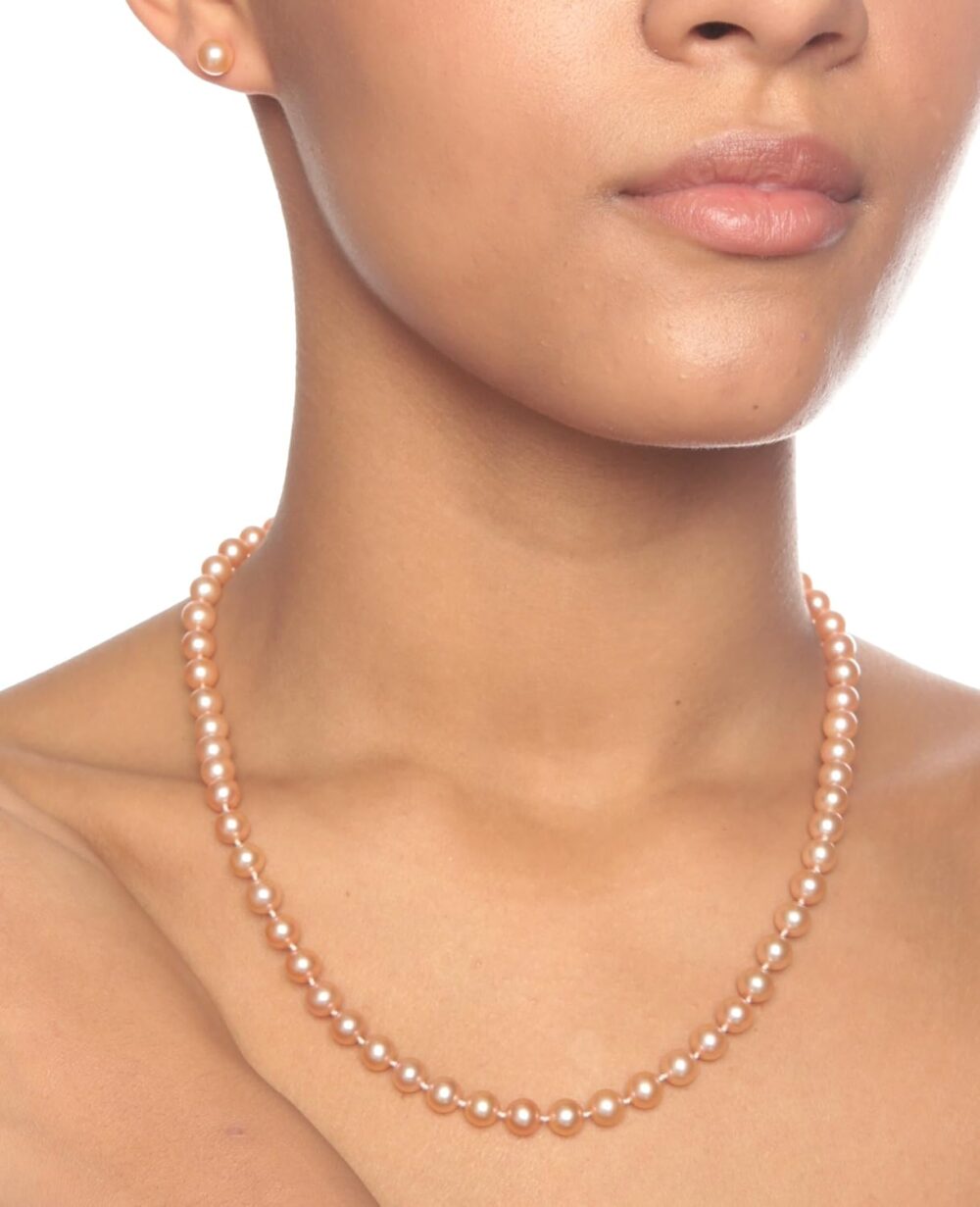 HinsonGayle AAA Pink Round Freshwater Cultured Pearl Necklace (18 inch) - Image 2