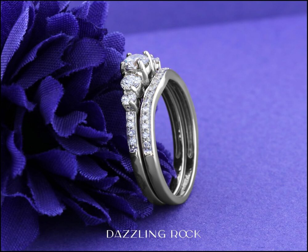 Dazzlingrock Collection Round White Diamond Five Stone Matching Engagement Ring Set for Her (1.00 ctw, Color I-J, Clarity I1-I3) in Solid Gold - Image 4