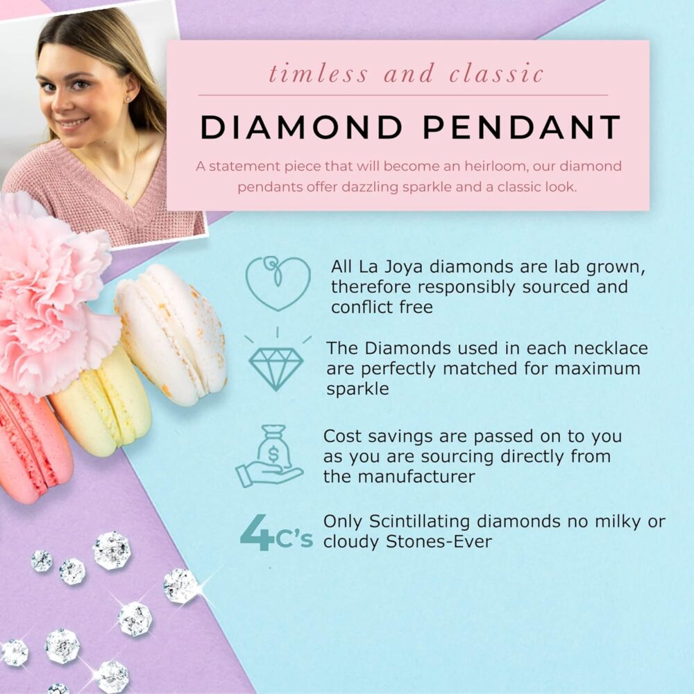 La Joya 1 Carat Diamond Necklaces for Women | GH VS/SI Lab Grown Solitaire Diamond Necklace Pendants | Solid Gold Chain Included | Variety of Shapes to Choose From - Image 5