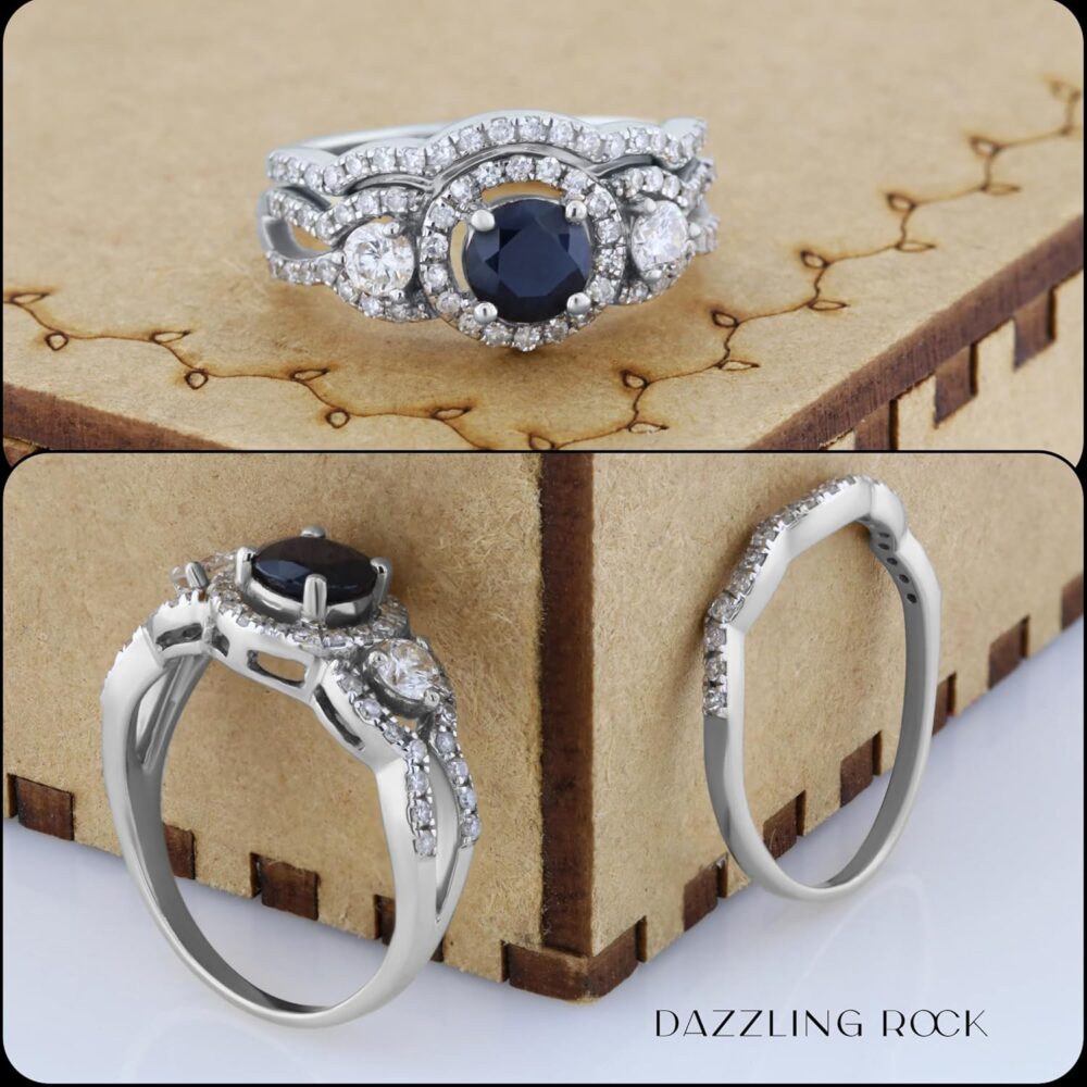 Dazzlingrock Collection 1.40 Cttw Round Gemstone & White Diamond Womens 3 Stone Halo Bridal Engagement Ring Set in 14K Solid Gold - Image 4