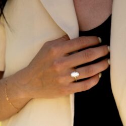 espere 14K Yellow Gold 3 Carat Moissanite Oval Engagement Ring | Solid Gold Solitaire Ring with Plain Band | 14K Gemstone Engagement Ring - Image 3