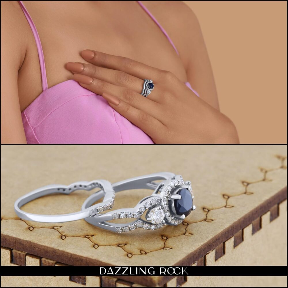 Dazzlingrock Collection 1.40 Cttw Round Gemstone & White Diamond Womens 3 Stone Halo Bridal Engagement Ring Set in 14K Solid Gold - Image 3