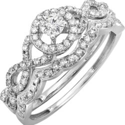 Dazzlingrock Collection 0.50 Cttw 14K Round Diamond Womens Halo Bridal Engagement Ring Set, Solid White Gold