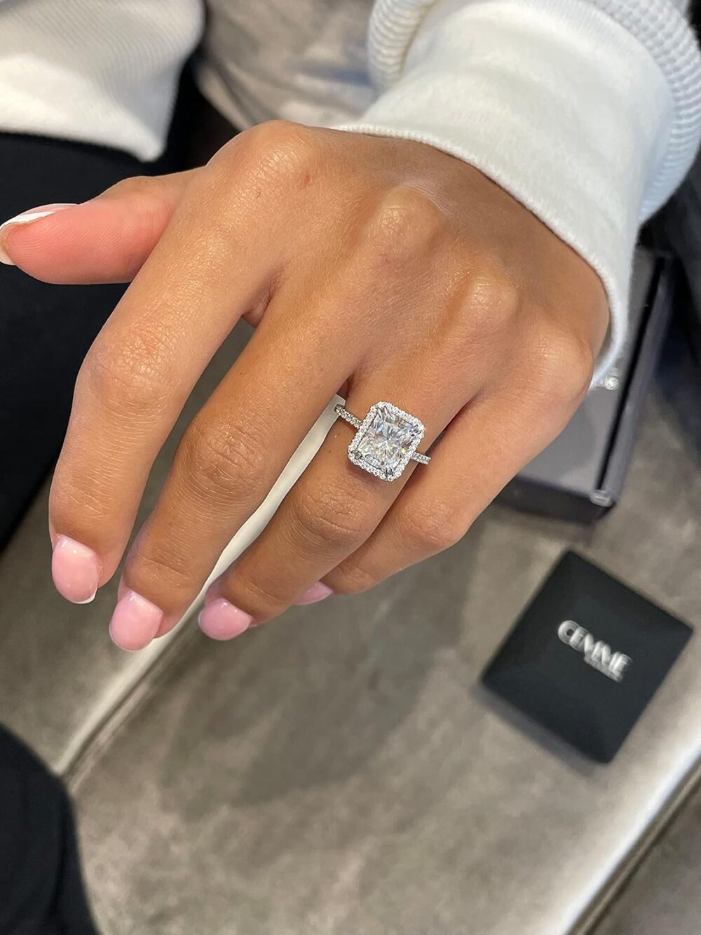 3 Carat Radiant Cut Moissanite Engagement Statement Wedding Band Ring for Women in 14k White Gold (G-H, VVS, 3.35 CTW) Anniversary Promise Ring Size 4.5 to 11 - Image 2