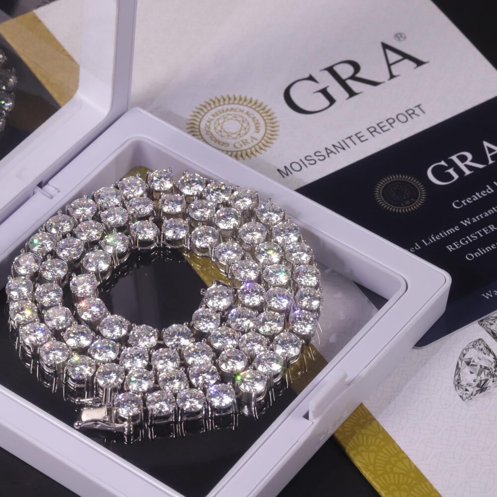 Gem's Beauty 4.59-112.00CT Moissanite Tennis necklaces Gifts 2-6.5mm D Color VVS1 Round Cut Diamond Tennis necklaces 14k White Gold Plated 925 Sterling Silver Tennis necklaces for Women- - Image 4