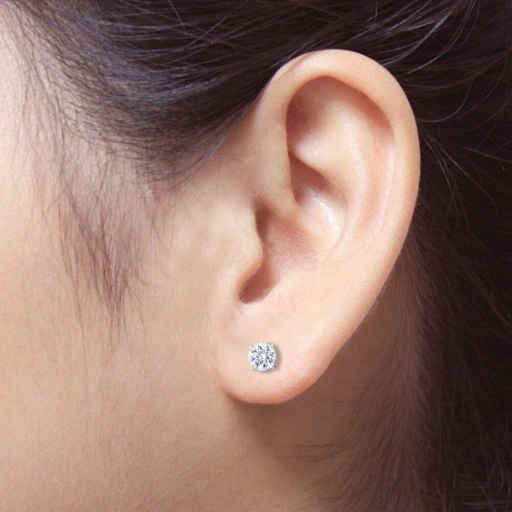 1/6 to 2 Carat Diamond Round Stud Earrings for Women in 14k White or Yellow Gold (I-J, I2-I3, cttw) 4-Prong Basket Screw Back by Diamond Wish - Image 4