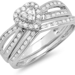 Dazzlingrock Collection 0.45 Cttw 10k Round Diamond Womens Split Shank Heart Shaped Bridal Ring Set, Solid White Gold