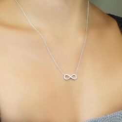 1/8 Carat Diamond Infinity Pendant Necklace for Women in 14k White and Yellow Gold on 16 to 18 Inch Adjustable Chain (H-I, I1-I2, cttw) Spring Ring by Belantina - Image 5