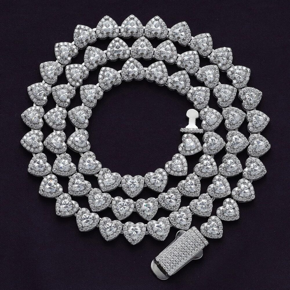 Tennis Heart Link Chain Necklace for Women, Heart & Round Lab Created Moissanite Diamond Necklace in 18K Gold Over Sterling Silver, Heart Jewelry Gifts for Her (17" & 20" Length, 35 or 40 Grams) - Image 2