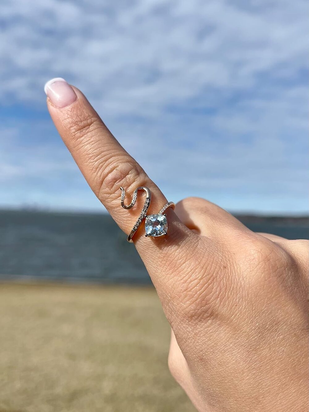 1/10 Carat Diamond and 1 1/5 Carat Cushion Cut Blue Aquamarine Snake Ring for Women in 14k Rose Gold (Fancy Brown/G-H, VS2-SI1, cttw) Promise Anniversary Ring Size 5 to 10.5 by LeVian - Image 4