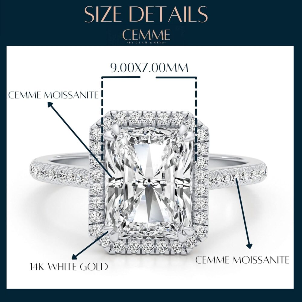 3 Carat Radiant Cut Moissanite Engagement Statement Wedding Band Ring for Women in 14k White Gold (G-H, VVS, 3.35 CTW) Anniversary Promise Ring Size 4.5 to 11 - Image 7