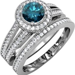 Dazzlingrock Collection 1.25 Cttw 14K Solid Gold White and Blue Diamond Womens Halo Bridal Engagement Ring Set 1 1/