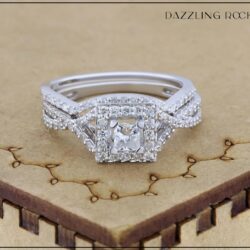 Dazzlingrock Collection 1.00 Cttw 14K Princess & Round Diamond Twist Womens Halo Engagement Ring Set, Solid White Gold - Image 3