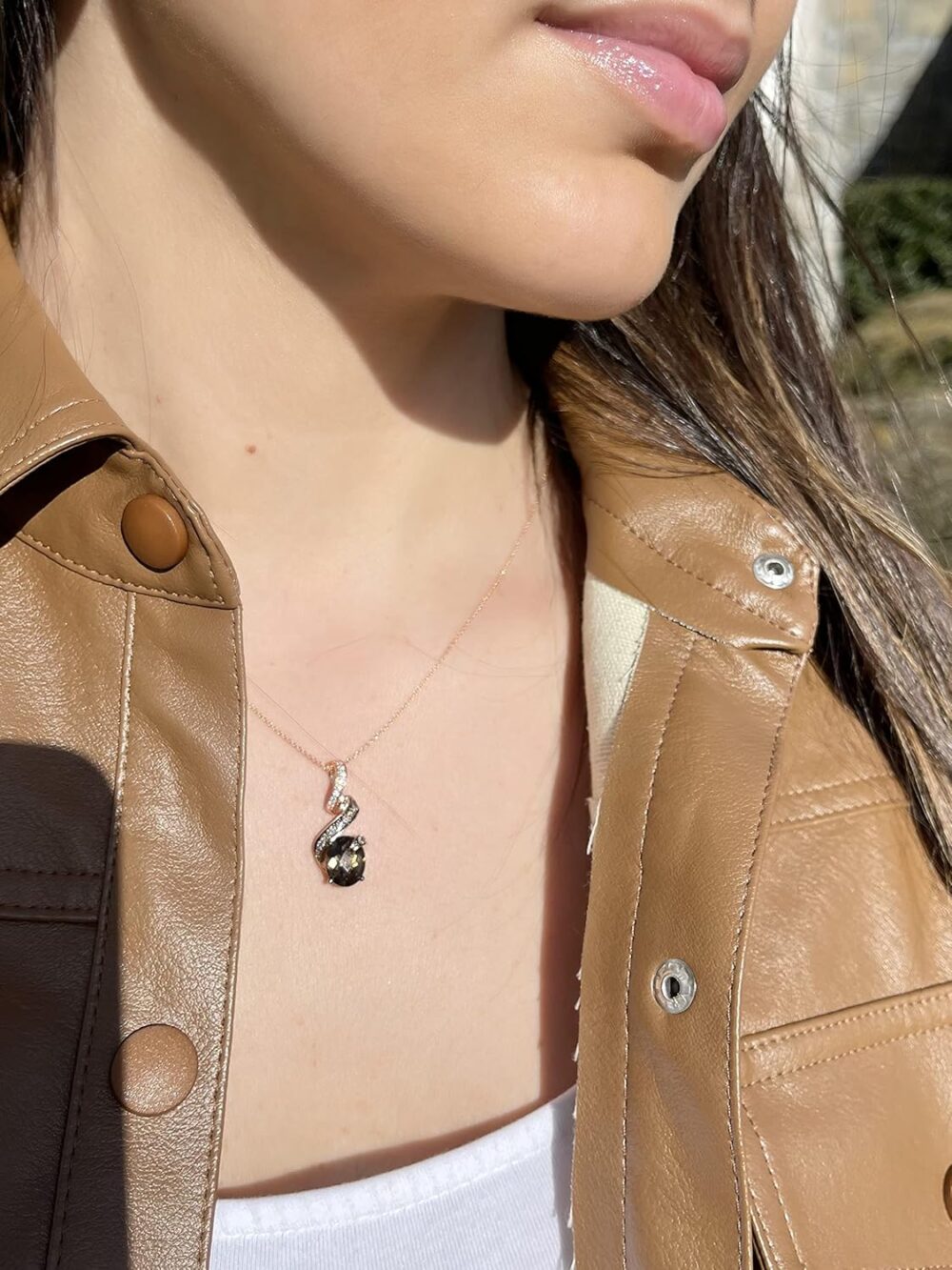 LE VIAN 14k Rose Gold Ribbon Pendant Necklace for Women I 1/4 Carat Vanilla and Chocolate Diamond with 2 Carat Oval Smoky Quartz Necklace (G-H/Brown, VS2-SI1, cttw) 18 Inch Chain with Lobster Claw - Image 4