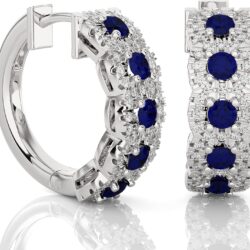 3/8 Carat Diamond and Gemstone Hoop Earrings for Women in 14k Gold (F-G, SI2-I1, cttw) with Hinge and Notched Post by Privosa Fine Jewelry