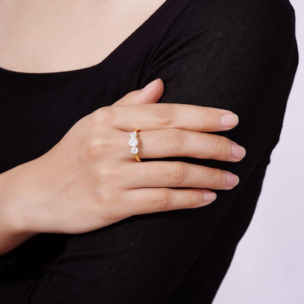 1.60 Carat VVS1 D-Color Three-Stone Diamond Engagement Ring Set in Luxurious 14k Yellow Gold - A Celebration of Your Unique Love Journey - Image 3