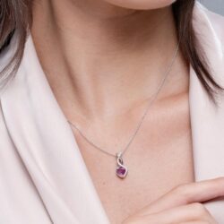 Angara Natural Pink Sapphire Infinity Heart Pendant with Diamonds in Silver / 14K Solid Gold/Platinum | Birthday, Engagement, Anniversary, Wedding Jewelry Gift for Women - Image 3