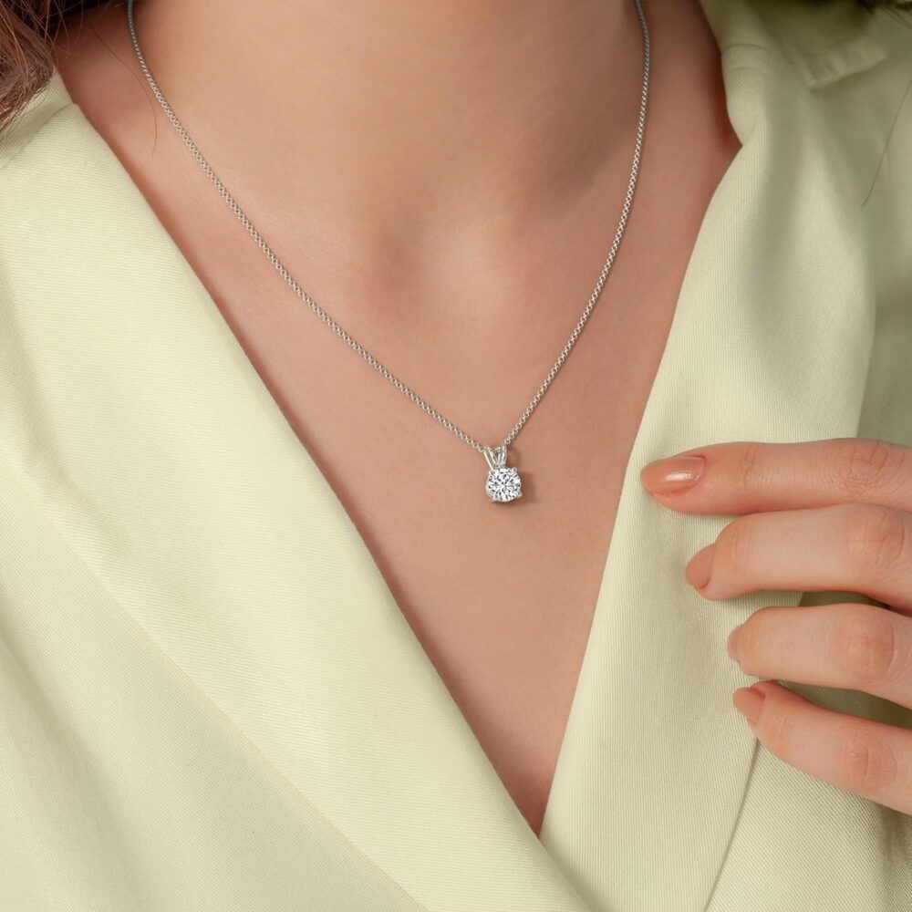 14K Gold 1/2-5 Carat LAB GROWN Diamond Solitaire Pendant IGI Certified 4 Prong Diamond Pendant Necklace For Women (E-F-G, VS1-VS2, 0.50-5 C.t.w) - Image 2