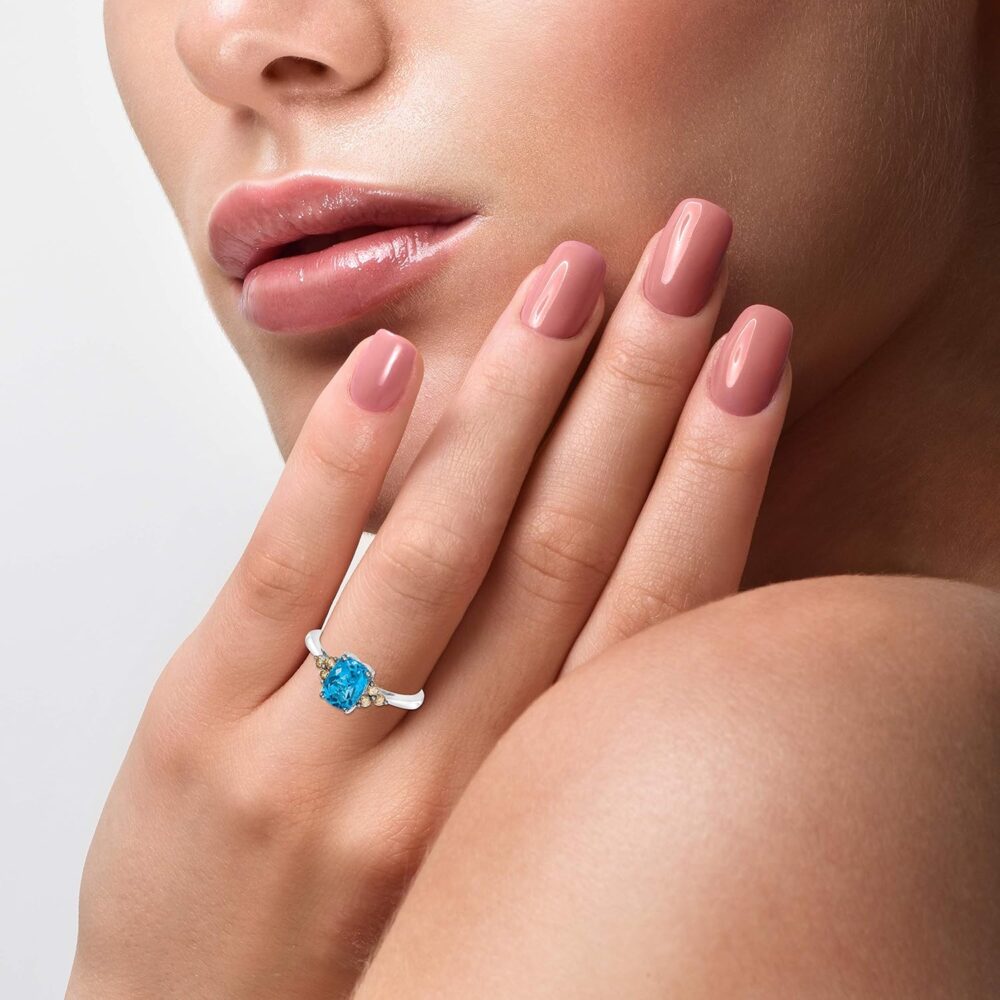 1/4 Carat Diamond and 1 1/2 Carat Blue Topaz Flared Ring for Women in 14k White Gold (Fancy Brown/G-H, VS2-SI1, cttw) Promise Anniversary Ring Size 5 to 10.5 by LeVian - Image 5