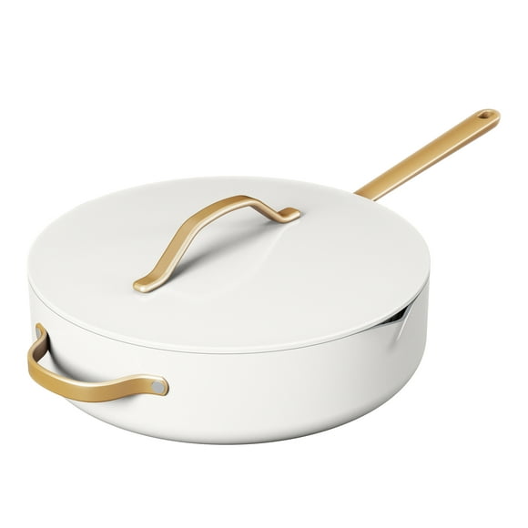 Beautiful 5.5 Quart Ceramic Non-Stick Saut√© Pan with Strainer Lid, White Icing by Drew Barrymore