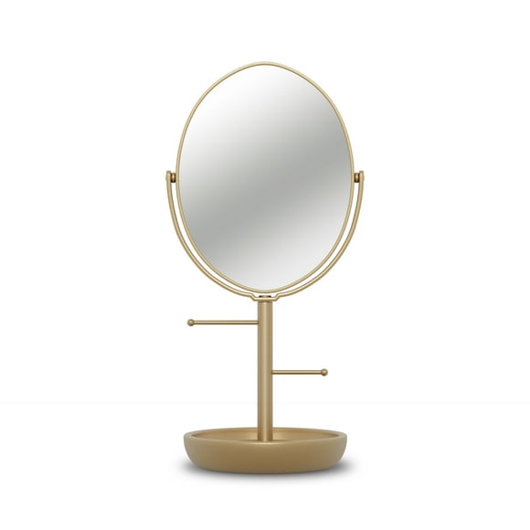 Beautiful Gold Vanity Mirror w/ Storage, Floral Design by Drew Barrymore 1X Magnification, Space-Saving, Vintage-Inspired