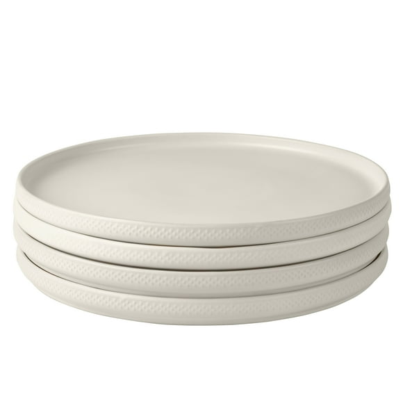 Beautiful Modern Dots Set of 4 Stoneware Dinner Plates White by Drew Barrymore