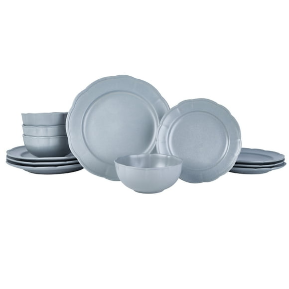 Beautiful Scallop Stoneware Dinnerware 12 Piece Set Cornflower Blue by Drew Barrymore