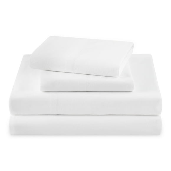 Beautiful Solid 4-Piece 100% Cotton Percale White Sheet Set, Full by Drew Barrymore