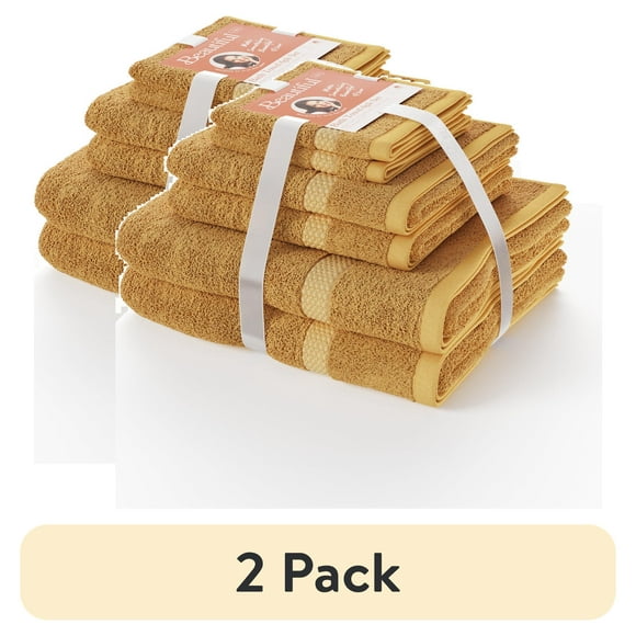 (2 pack) Beautiful Dobby 6pk Towel Set, Contains 2 Bath, 2 Hand, 2 Wash - Amber Yellow by Drew Barrymore