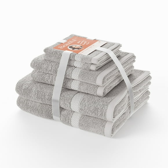 (2 pack) Beautiful Dobby 6pk Towel Set, Contains 2 Bath, 2 Hand, 2 Wash - Porcini Taupe by Drew Barrymore