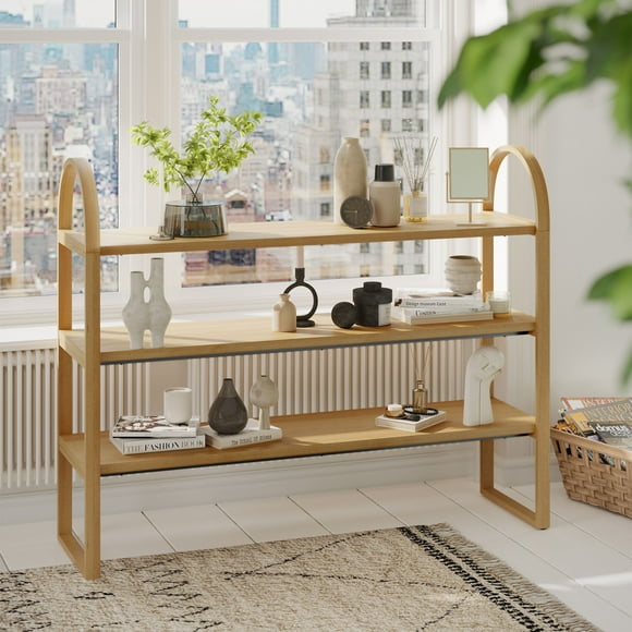 Beautiful 3-Shelf Open Bookcase by Drew Barrymore, Adult, Warm Honey Finish