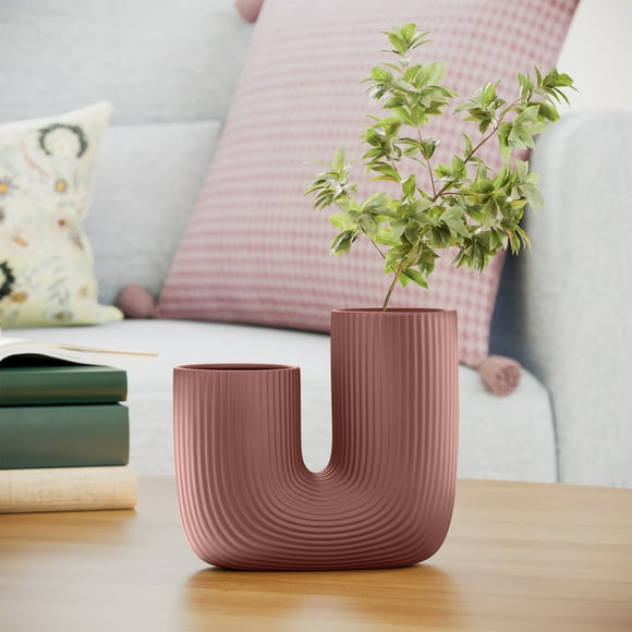 Beautiful Fluted Ceramic Vase by Drew Barrymore, 7", Ros Pink
