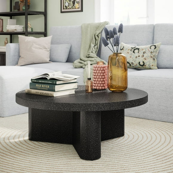 Beautiful Contempo Round Coffee Table Finish by Drew Barrymore, Speckled Marble Finish