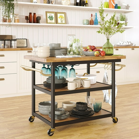 Beautiful Rolling Kitchen Island Cart with 2 Lower Shelves by Drew Barrymore